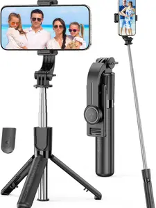 Portable Selfie Stick, 4 in 1 Extendable Phone Tripod Stand with Detachable Wireless Remote & Phone Holder 360° Rotating Mini Travel Tripod Compatible with iPhone 16/15/14/13 Pro/Android/Gopro