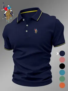 Men's Lb4557 Polo Shirt, Geometric Print, Fitted Casual Style, Breathable and Comfortable, All-Season Wear, High-Quality Fabric