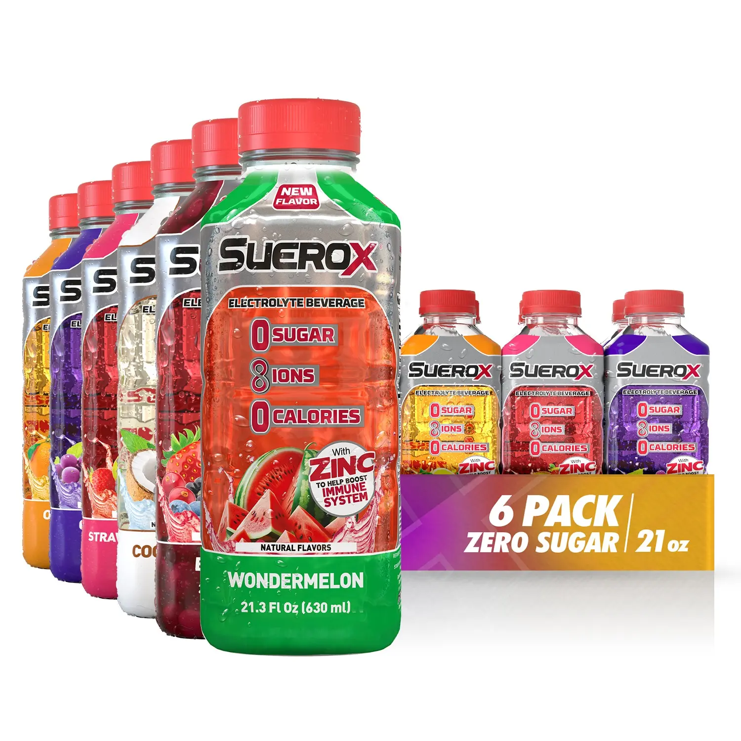 SueroX Zero Sugar, Kickstart Pack, 6 Pack, Electrolyte Drink for Hydration and Recovery, Unique Blend of Electrolytes & 8 Ions, Zero Calorie, Refreshing Beverage, Sports Drink, 21.3 Fl Oz, Grape