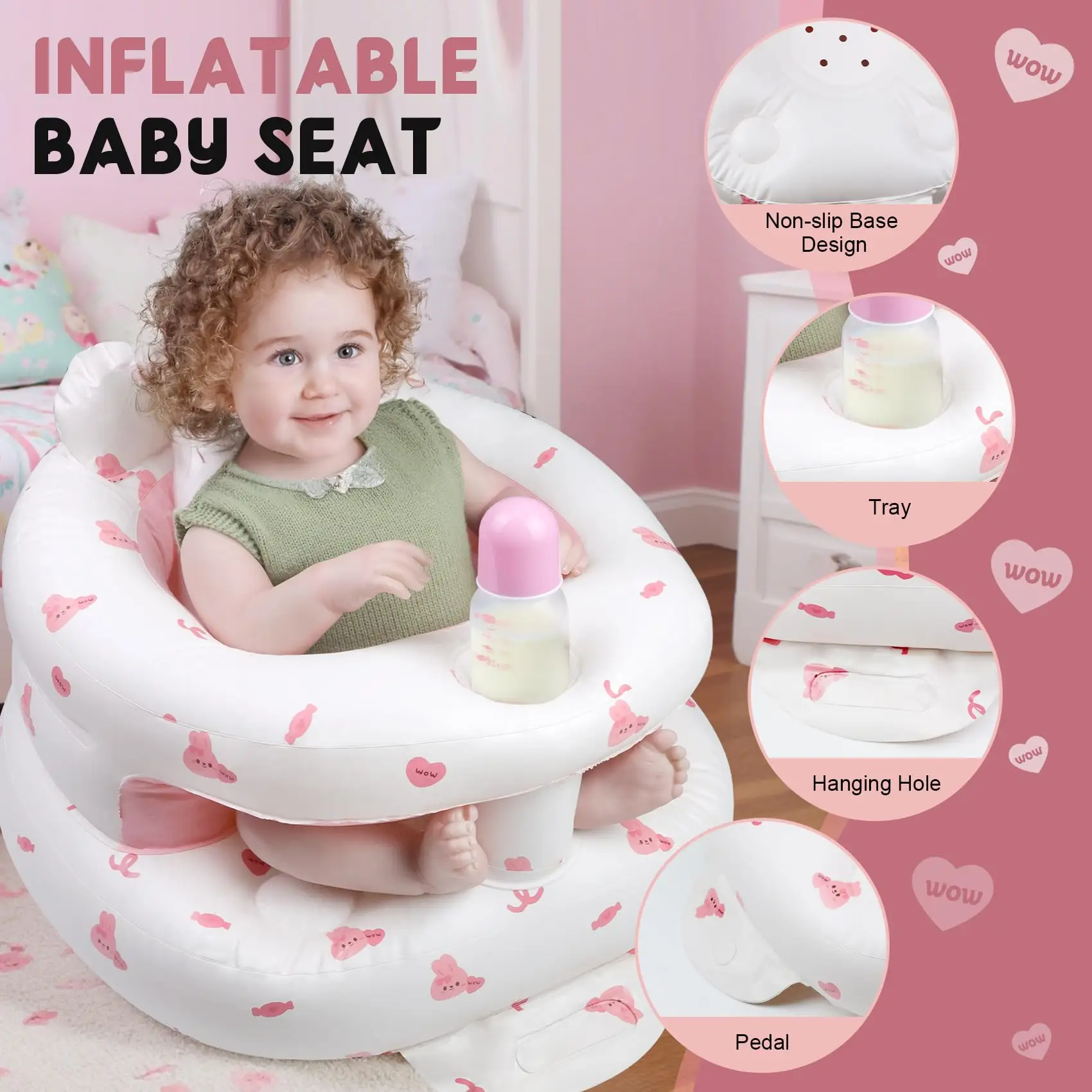 nflatable Baby Seat for 3-36 Months Babies, Blow up Baby Chair with Built-in Air Pump, PVC Material, Full Enclosure Protection, Outdoor Travel Inflata