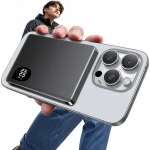 Ultra Slim Portable Charger iPhone,Alloy 5000mAh Wireless Charge Card Phone Charger,Slim Battery Pack,Magnetic Power Bank for Phones 16e Pro Max/15/14/13/12,Glacier Gray\Blue\White\Gold, Chargeable