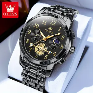 Olevs Men's Watch Easy to Read Dress Classic with Calendar Business Formal Luxury Large Dial Men's Black Watch Waterproof Luminous Men's Wrist Watch Stainless Steel Watch Relojes De Hombre Blue/Black/White/Gold Dial
