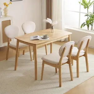 Karl home Modern 5-Piece Nature Wood Dining Table Set for 4, Compact Mid-Century Modern Table & Chair Set for Kitchen/Small Apartment/Dining Room, Padded Seats & Backrests
