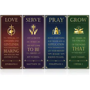 4Pcs Banners with Scripture for Sanctuary Wall Worship Classical Christian Banner Inspirational Religious Praise Sign Vintage Backdrop for Christmas Xmas School