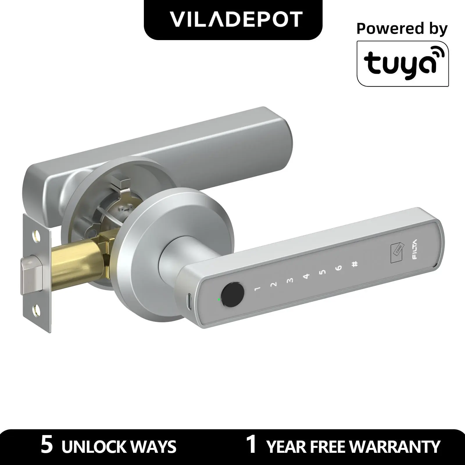 Smart Fingerprint Door Lock,Keyless Entry Handle,Biometric tech & App Control knob for Room,Garage,Office,Apartment,Local Data Storage