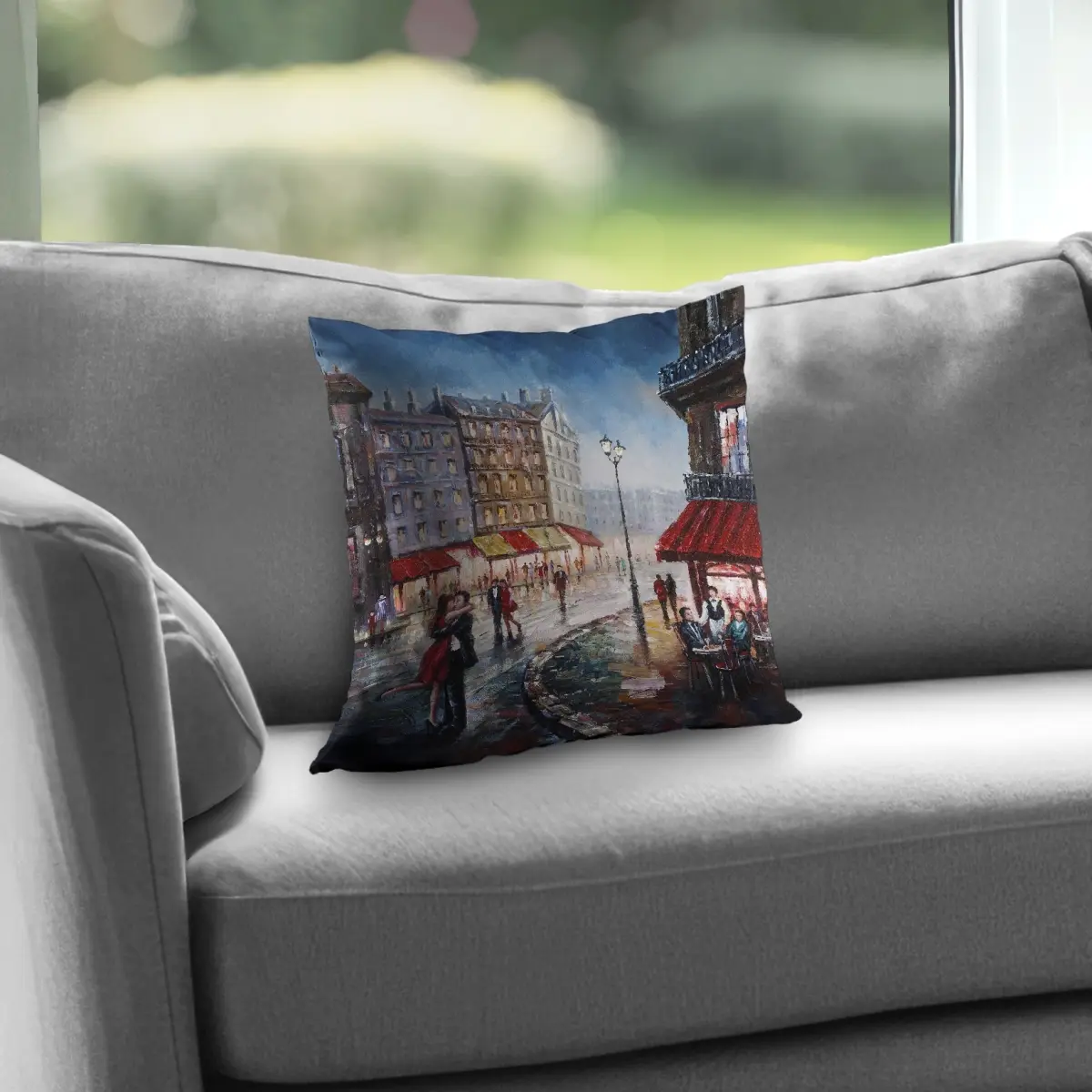 Begin Home Decor C1PT1414DLOPNW 14 x 14 in. Couple Kissing in the Street Blue Poly Twill Throw Pillow - Home Decor