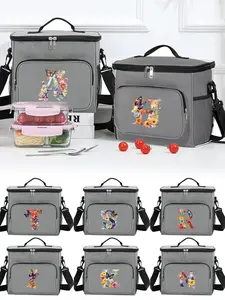 2024 New Style Zipper Letter Pattern Lunch Bag, Compact Portable Insulated Lunch Box Bag, Flower Letter Creative Print Bag, Travel Picnic Bag for Office School