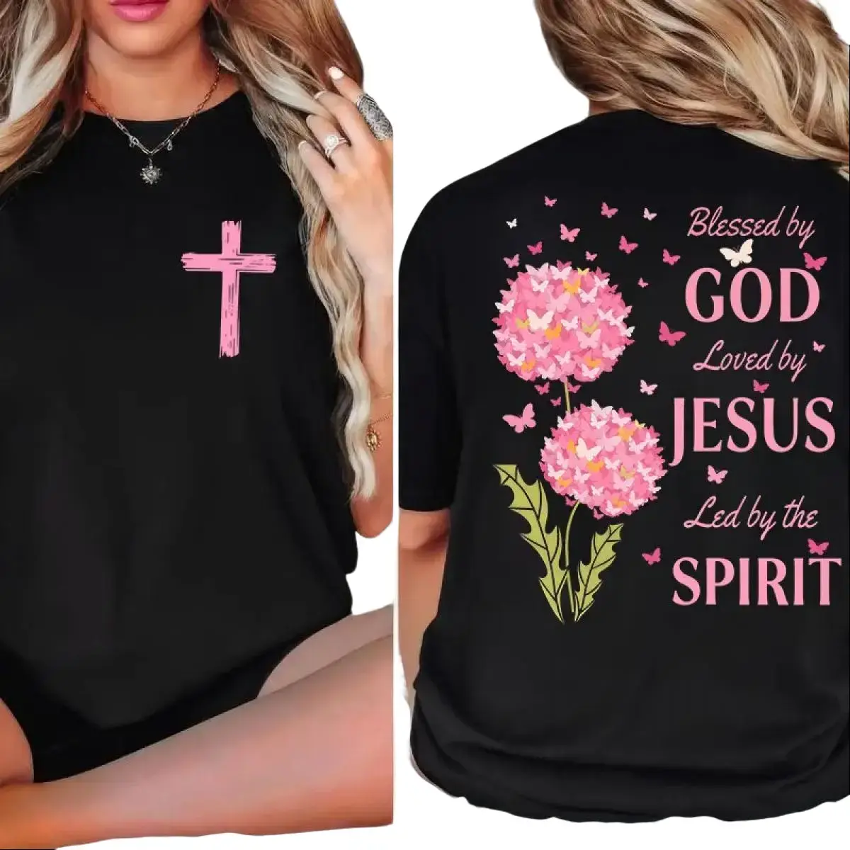 2026 New Boxy Fit Drape Printed Round Neck Short-Sleeve Men's T-Shirt - 100% Premium Cotton, Blessed By God Loved By Jesus Led By The Spirit, Casual Streetwear Sustainable Top
