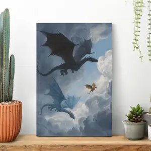 2D flat high-definition canvas wall art—accurate colors, moisture-resistant and wear-resistant, easy installation. Epic fantasy dragon race scene art poster; magical dark-style canvas wall art. Room decor for gaming enthusiasts, esports room background wa