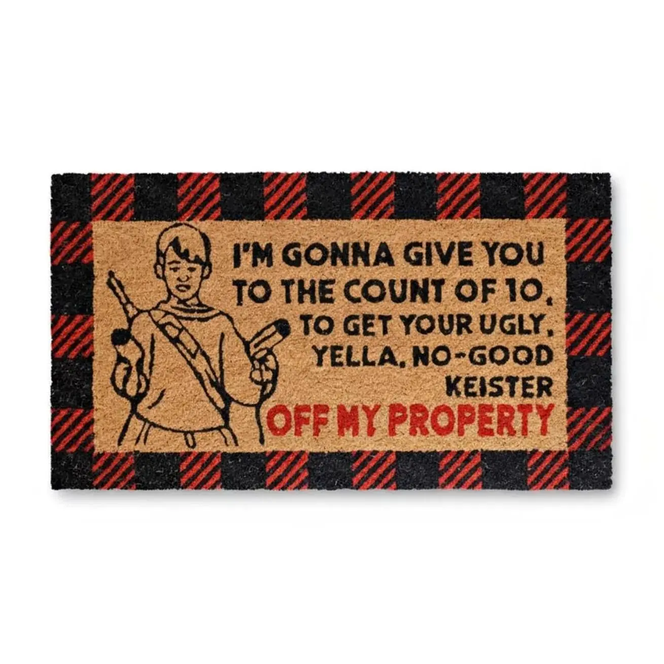 Home Alone Doormat – Funny Christmas Movie Quote, Buffalo Plaid Coir Rug