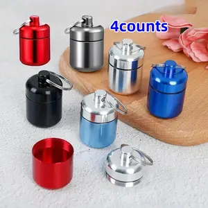 Random Color Keychain Storage Jar, 4 Counts Mini Aluminum Alloy Pill Storage Box, Pill Case for Travel & Outdoor Activities