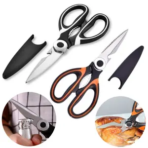2-Pack Multifunctional Kitchen Scissors - Stainless Steel Shears with Bottle Opener & Protective Sheaths for Cooking & Food Prep, Perfect for Meal Prep, Cutting Poultry & Household Chores