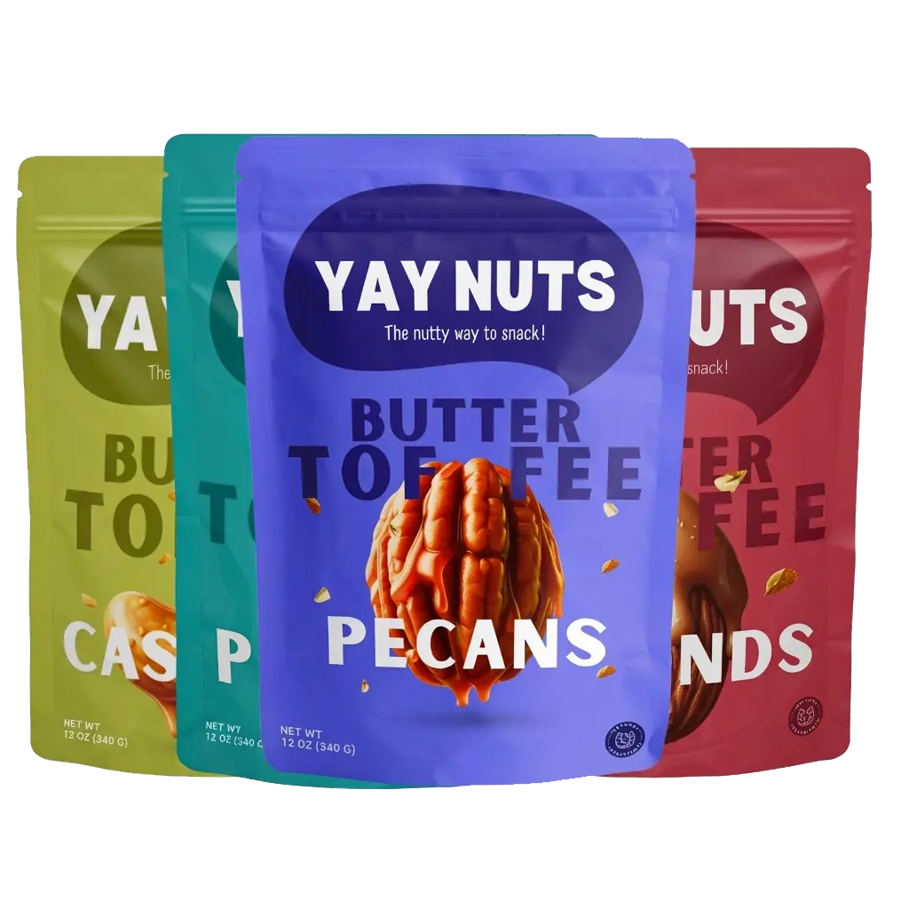 YAY NUTS Sweet-Salty Butter Toffee Real Nut Mix (Pecans, Cashews, Almonds, Peanuts) - Crunchy, All-Natural, Clean Labels, No Preservatives, Made in USA - Guilt-Free Snack with Real Ingredients - 12oz (340g) Fathers Day Gift Food