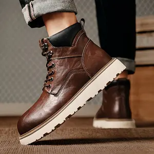Chukka Shoes Men's Fashion Casual Medium Boots, Solid Color, Lace-up Closure, round Toe, Booties, Top Layer Cowhide, Textile Lining, Rubber Sole, Pu Insole 875
