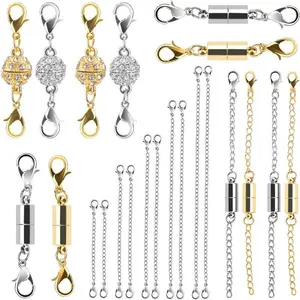 22 Count  Magnetic Clasps and Necklace Extenders Gold Silver, Multiple Sizes and Styles Chain Extenders Magnetic Clasps