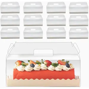 20 Pcs 11 Inch Clear Roll Cake Gable Boxes with Handle & Cake Boards Transparent Plastic Gift Boxes Easy Carrying Pastry Containers for Bakery Christmas Wedding Size: 11” x 4.3” x 4”
