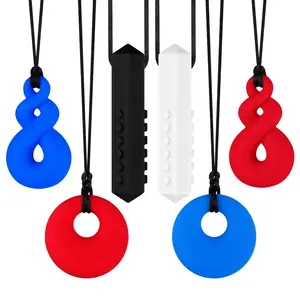 Sensory Chewy Necklaces for Sensory Kids, 6 Packs Silicone Chew Toys for Aggressive Chewers with Autism, ADHD, SPD, or Special Needs