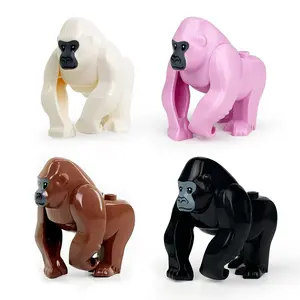 TOOUEE 4PCS Chimpanzee Building Blocks Set, Plastic Animal Figurine , Compatible with Major Brands, Creative Desktop Decor Home Office Collection Model for Animal Lovers, Gift for Christmas Halloween