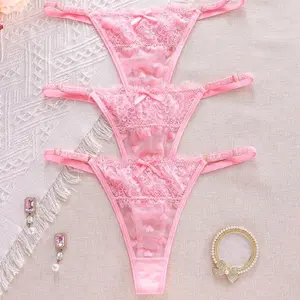 Women's 1Pc Low Waist Heart Pattern Lace Thong Womenswear Panties Breathable Sexy