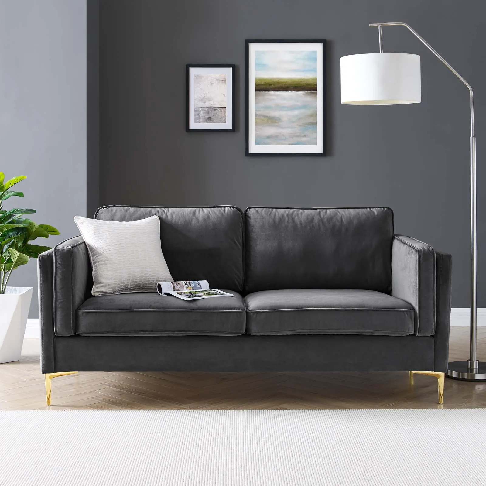 Modway Kaiya Performance Velvet Sofa in Charcoal Modway Kaiya Performance Velvet Sofa in Charcoal