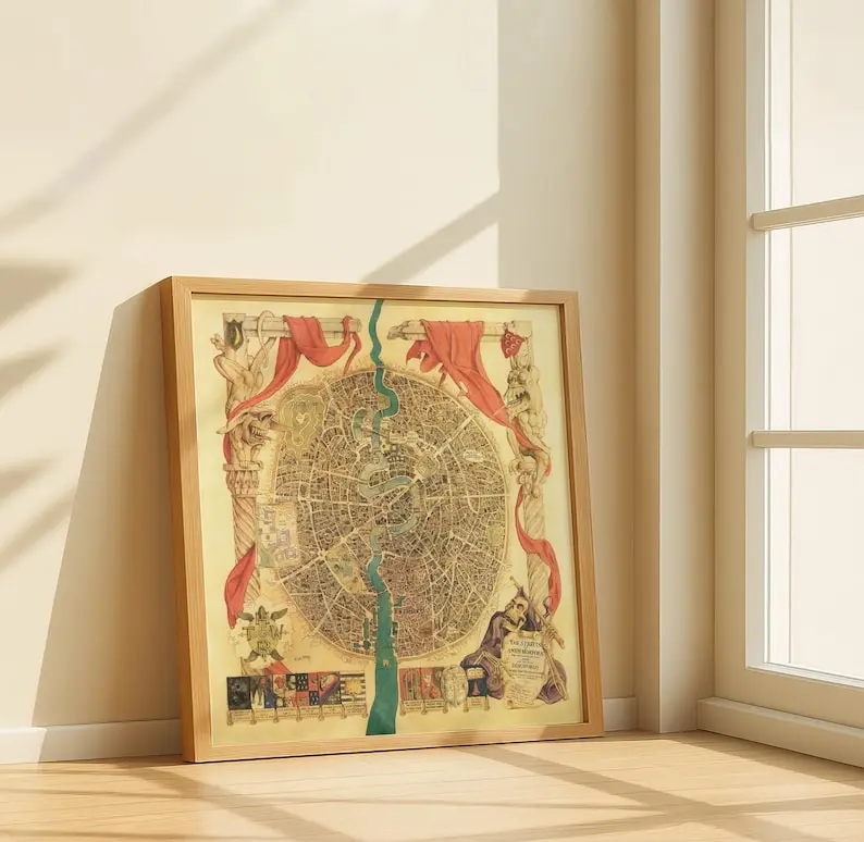 [UNFRAMED POSTER] Vintage Discworld Fantasy Map Poster – The Streets of Ankh-Morpork Map – Illustrated Terry Pratchett City Art Print
