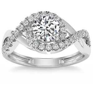 1 1/2Ct TW Twist Halo Diamond Engagement Ring (1ct Center) 14k Gold Lab Grown