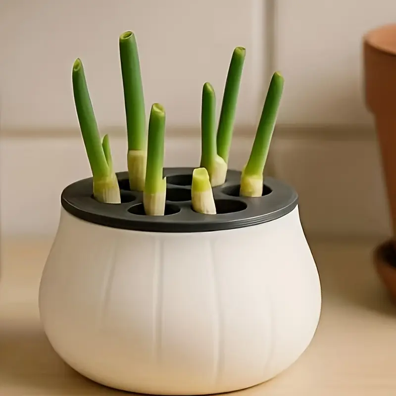 3D-Printed Seedling Tray for Green Onion Regeneration, Indoor Kitchen Gardening, Plant Propagation Station, Durable Plastic, Cute Planter Pots, Fun Small Succulent Flower Plants, Ribbed Planters, Vegetables growing planter