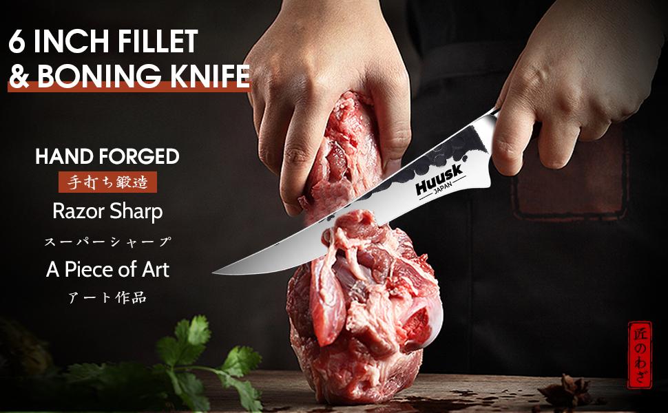 Huusk Hand Forged 6 Inch Fillet Knife with Rosewood Handle and Gift Box for Meat, Fish, and Poultry - Japanese Deboning Knife - Metal, Kitchen Knife, BlackFriday Christmas Gift