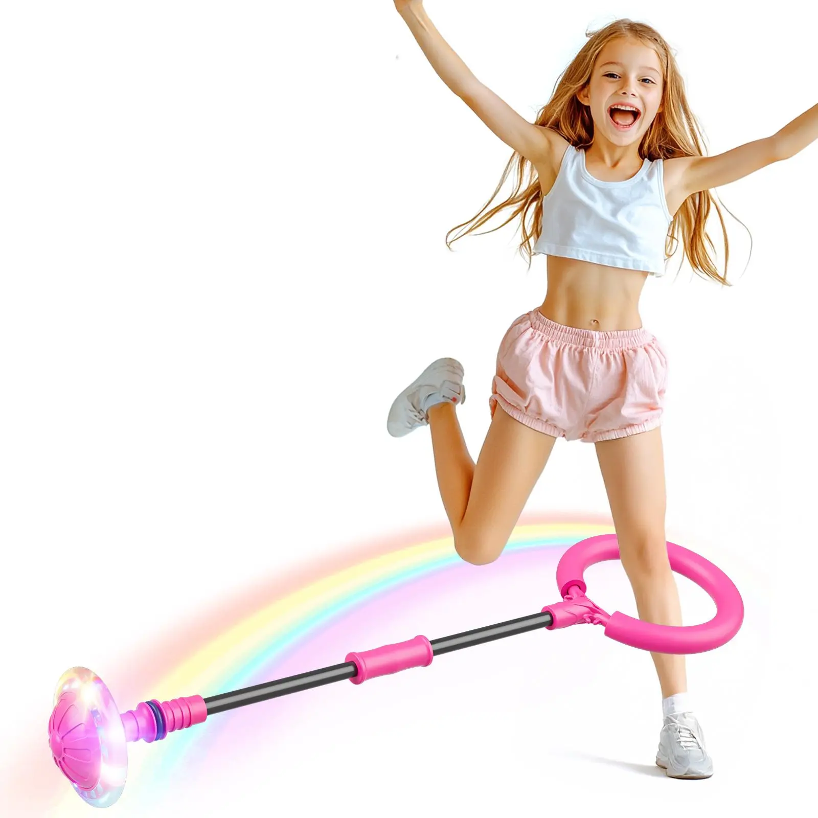 Soft Foam Foldable Ankle Skip Ball with Built-In Batteries, Auto LED Flashing Wheel, Adjustable Single-Leg Swing Jump Ring, Indoor-Outdoor Sports Toy for Children Development, Ideal Birthday Gift for Kids Ages 5+