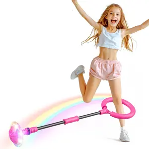 Foldable Flashing Ankle Skip Ball with LED Light Up Wheel, Adjustable Single Leg Swing Jump Ring Toy, Indoor Outdoor Fitness Exercise Skip It Toy, Perfect Birthday Holiday Gift for Kids Boys Girls Ages 5+