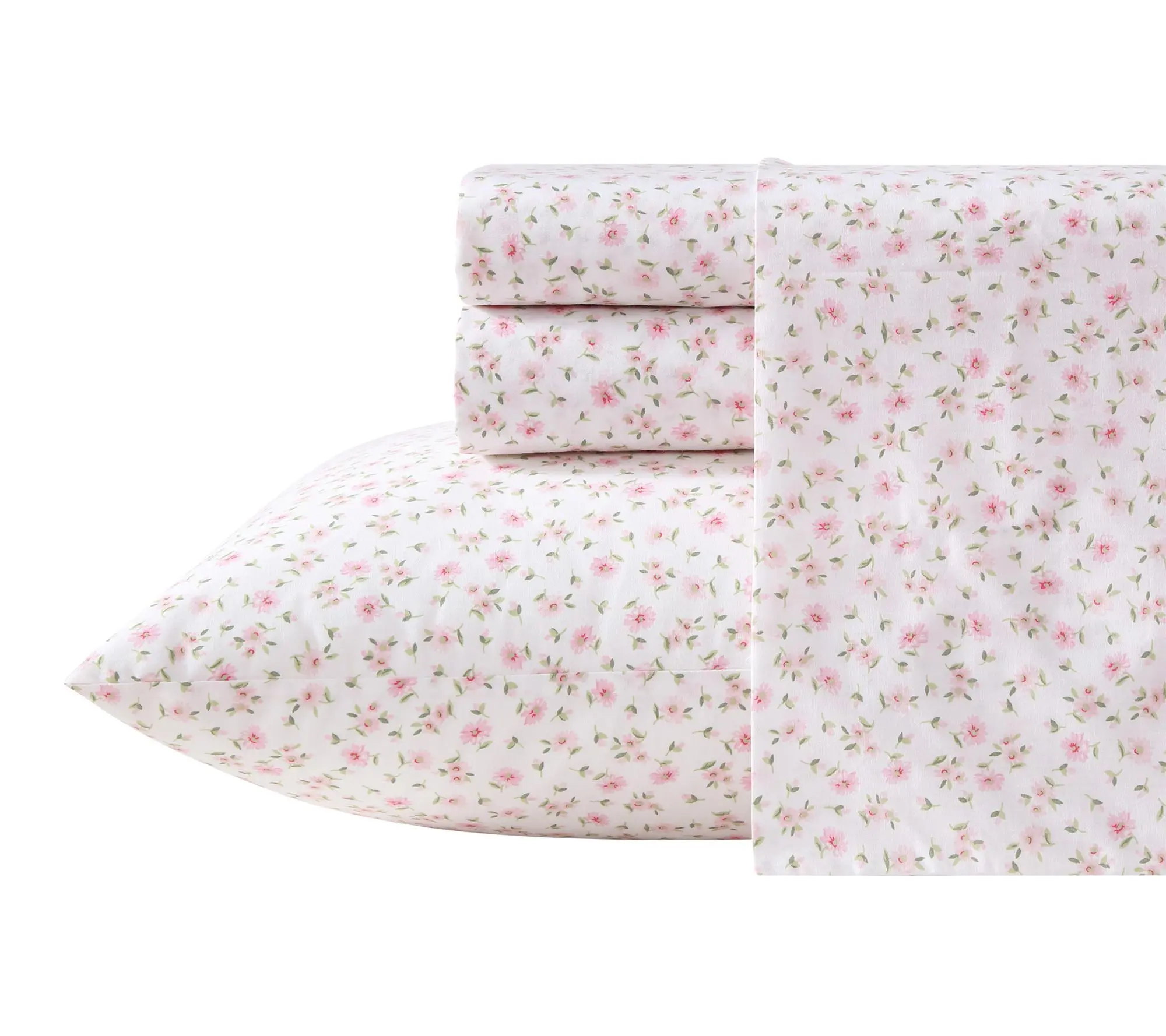 Laura Ashley Little Ditsy Pink/Green Cotton Queen Sheet Set