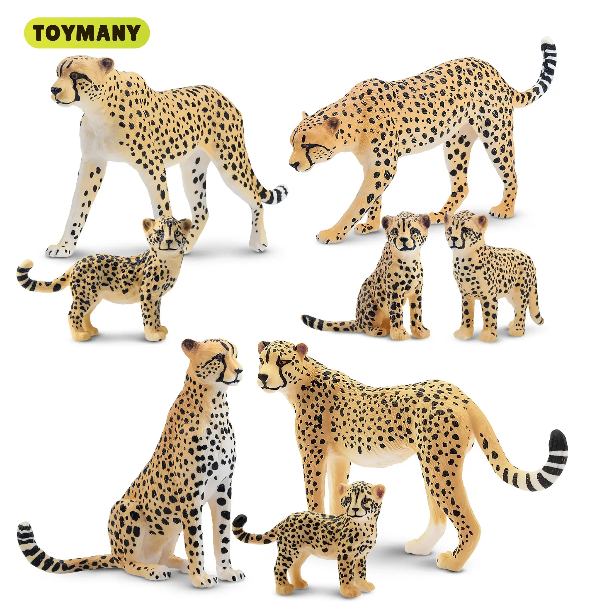 TOYMANY 8pcs Realistic Cheetah PVC Figure Toyset - PVC Plastic Jungle Zoo Family Model with Cubs, Decorative Accent, Miniature Manipulatable Figurines, Educational Age 3+ Gift Ideas for Kids, Holiday Cake Toppers