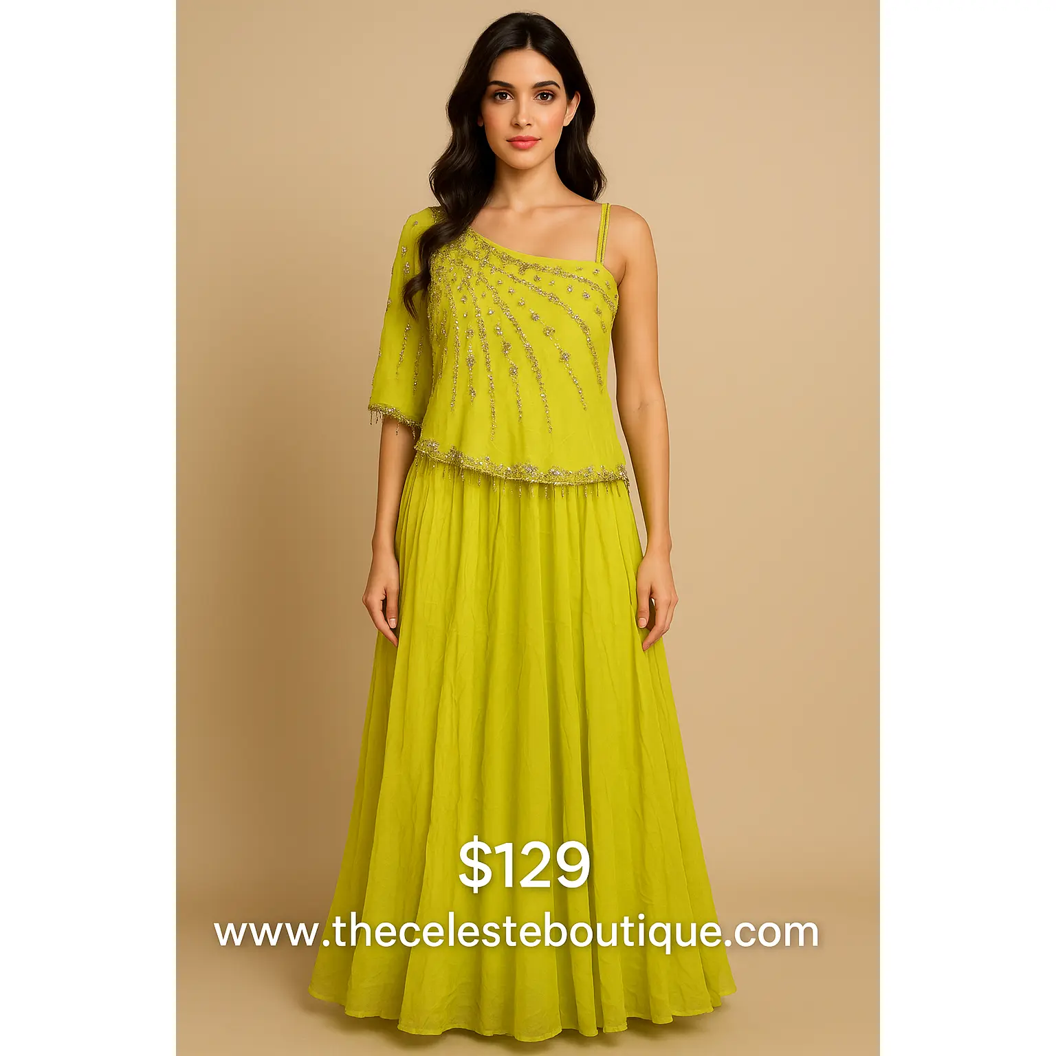 One-of-a-kind Pure Georgette Silk Evening Gown