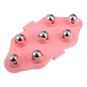 VOCOSTE Handheld Massager with Seven Trigger Points, for Neck Shoulder Muscle Pain Ease, POM Carbon Steel Ball, Pink Silver Tone