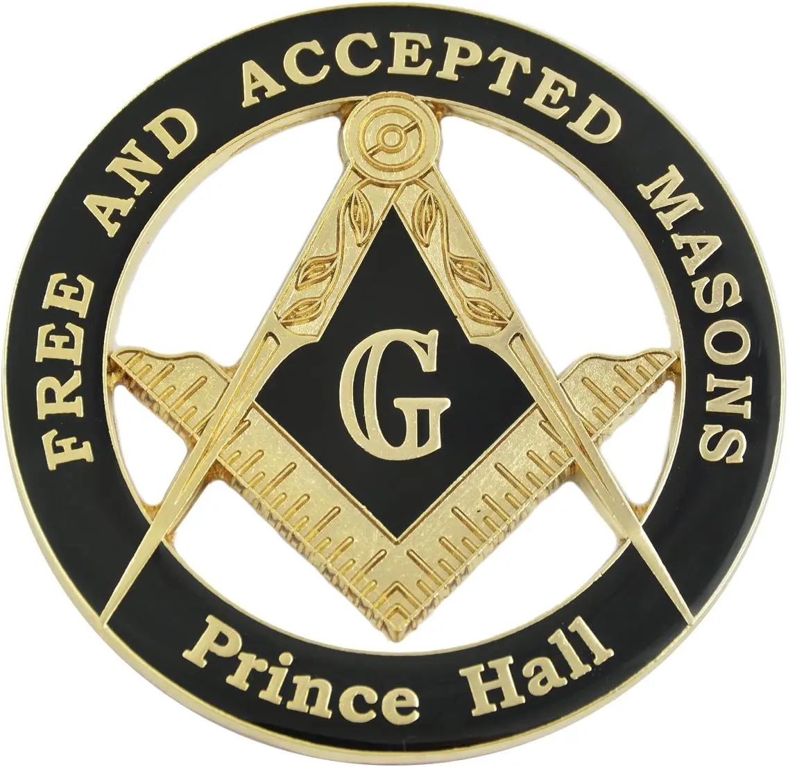Prince Hall Free & Accepted Masons Peel-and-Stick Car Emblem Logo, Black & Gold, 3 in Diameter, Self-Adhesive Sticker for Car Styling, Masons Auto Exterior Accessory