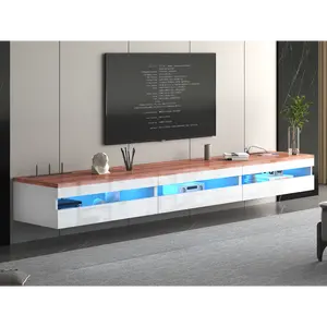 TV Stand with Power Outlet, Floating TV Stand with RGB Lights, 94.5" Wall Mounted TV Shelf, Media Console with Storage Shelf, Entertainment Shelf Under TV for Living Room,Bedroom