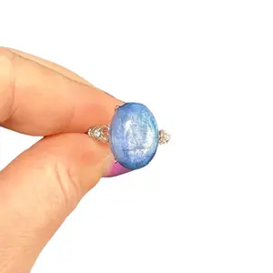 Oval Blue Kyanite with strong flash S925 silver adjustable ring