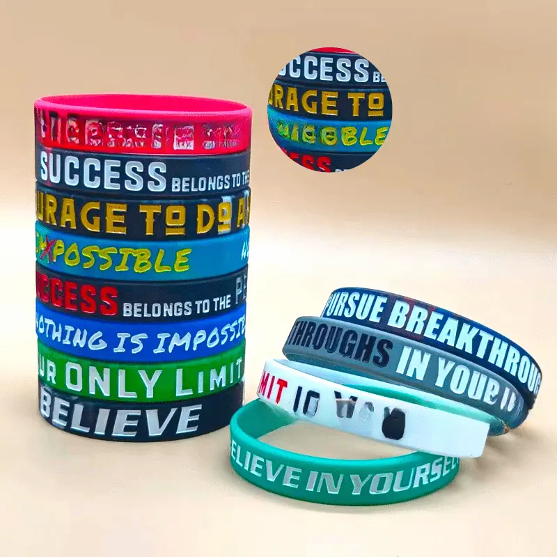 Inspirational Silicone Bracelet Set, 12-Piece Lettered Wristbands for Men, Women & Teens, Unisex Motivational Fashion Jewelry, 12Pcs, Daily, Male, One Size