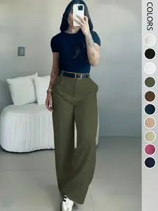 Women's High-Waisted Wide Leg Pants, Solid Color, Slimming and Tall, Suitable for Office, Vacation, Home, Daily Wear, All Seasons