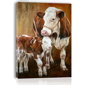 1pc Rustic Farmhouse Wooden Framed Canvas Art Print - Cow and Calf Tender Moment Wall Decor for Living Room, Bedroom, Kitchen - Ideal for Single Party, Office, Christmas Gift - 11.8"x15.7"