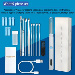 Earwax removal tool with a 1920p HD camera ear mirror, 9-piece kit with 6 LED lights compatible with smartphones, a perfect gift for both men and women