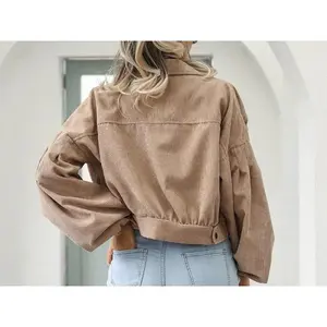 Autumn Cropped Corduroy Jackets Overcoat Single Breasted Lantern Sleeve Coats Women Fashion Vintage Winter Women Jacket 18047