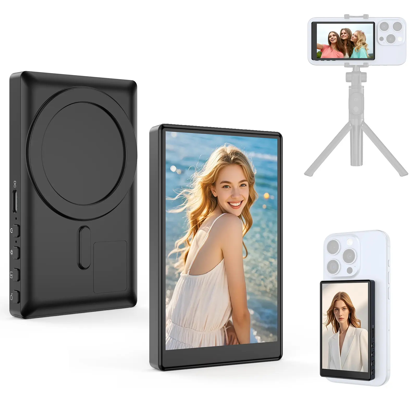 Vlog Selfie Monitor Screen for Phone & Samsung, Magnetic Phone Stand Mount, Use Rear Camera for Vlog Live Streaming Tiktok, Smartphone Camera Accessories