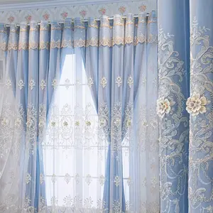Elegant Embroidered Blackout Curtain, Easy Installation with Top Ring Hole, Sun Blocking & Heat Insulation for Bedroom Living Room