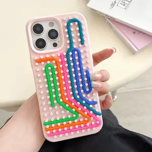 DIY Cylinder Maze Silicone Phone Case, Educational 3D Puzzle Design, Includes 5 Colorful Hemp Strings, Fits for iPhone 13 14 15 16 PRO max
