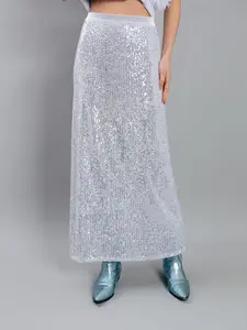 Elegant Long Sequin Womenswear Skirt for Women, Flowy Elastic Waist Design, Perfect for Formal Events, Parties, and Special Occasions