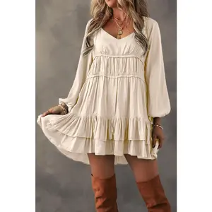 Puff Sleeve Tiered Ruffle Mini Dress