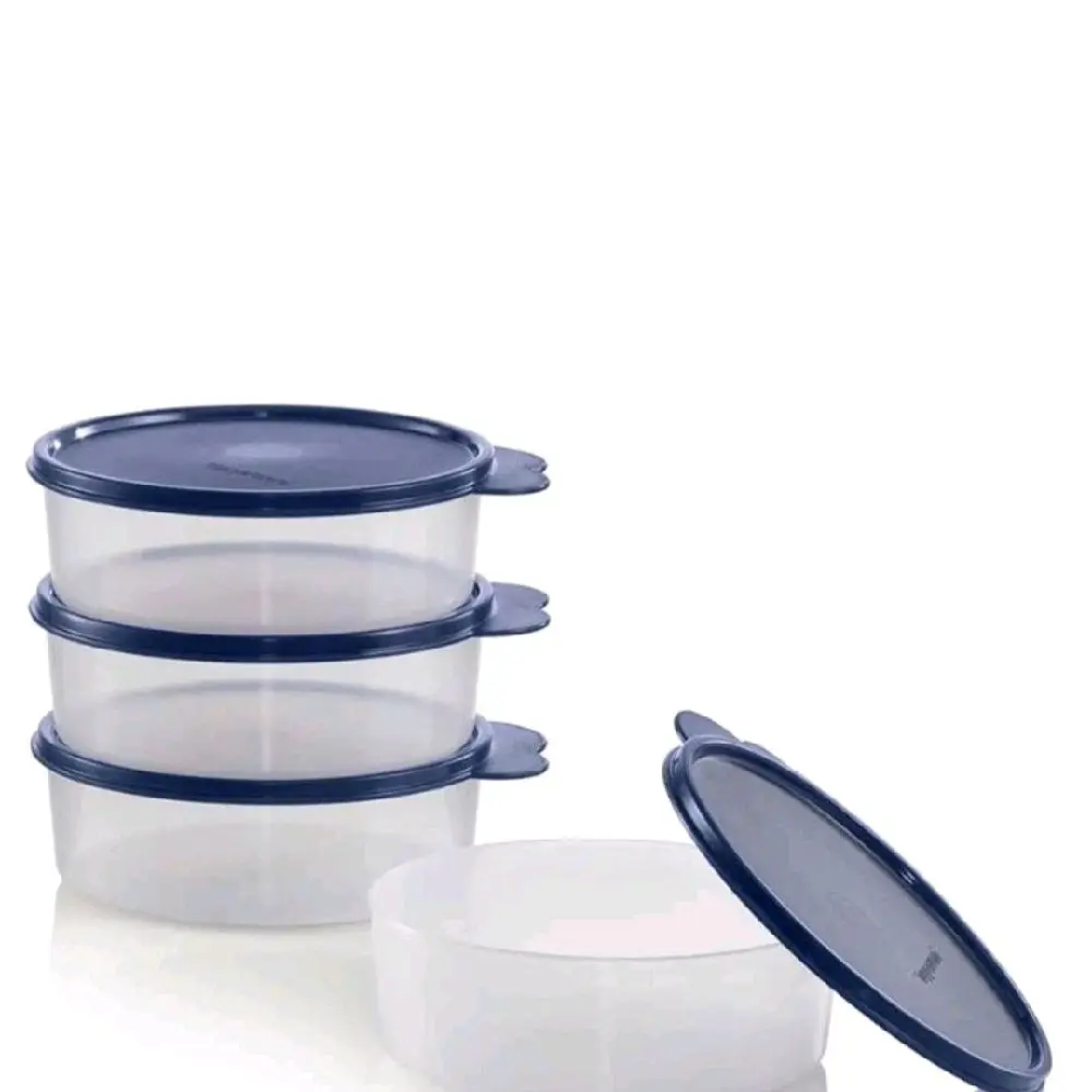 Tupperware BIG WONDERS LARGE BOWL SET of 4 w/Dark Blue Seals~3 Cups~Snacks~ NEW!