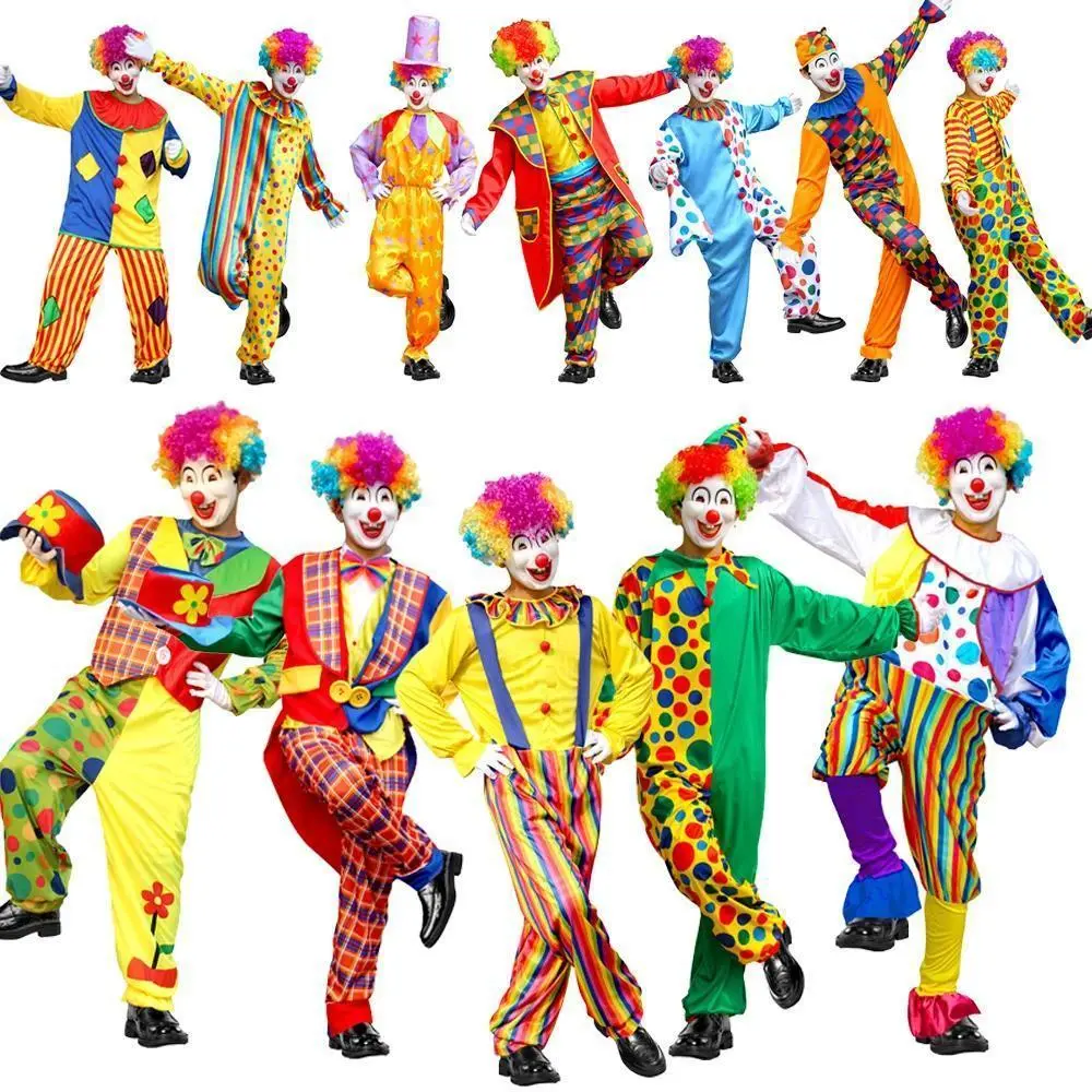 2025 New adult Circus Clown Cosplay Costumes Stage Performance Halloween Clown Role Play  Supply for Birthday Carnival
