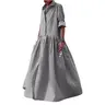 Chouyatou Women's Vintage Plaid Shirt Dress Loose Long-Sleeved Checkered A-Line Maxi Dress